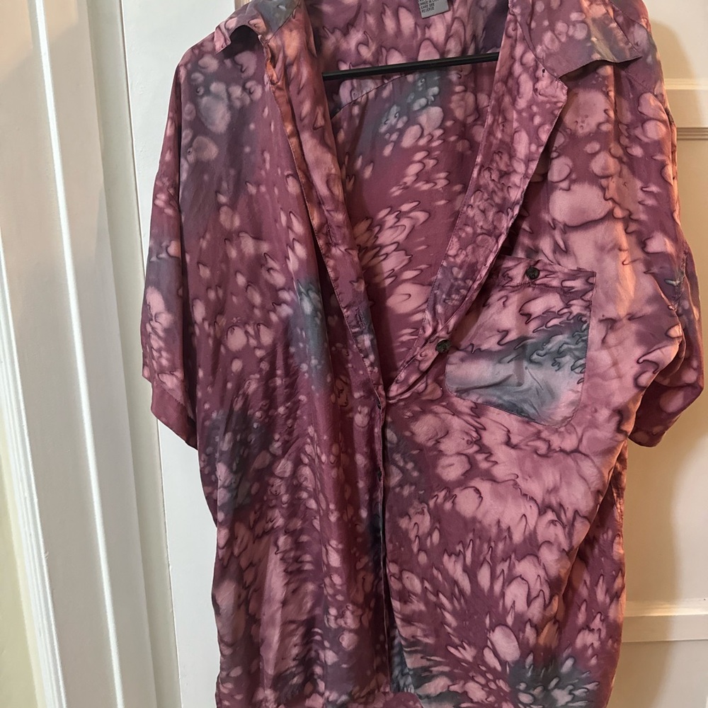 Robert Stock Mauve Patterned Short Sleeve Button-Down Shirt